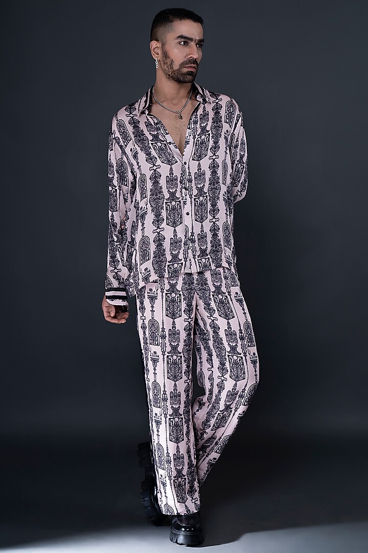 Pink Modal Satin Digital Printed Party Wear Shirt by DARK HOUR at Pernia's Pop Up Shop