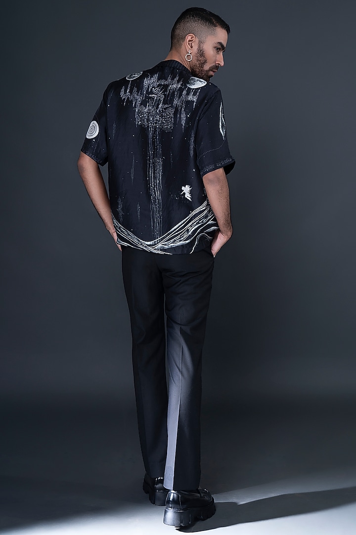 Black Silk Digital Printed Party Wear Shirt by DARK HOUR at Pernia's Pop Up Shop