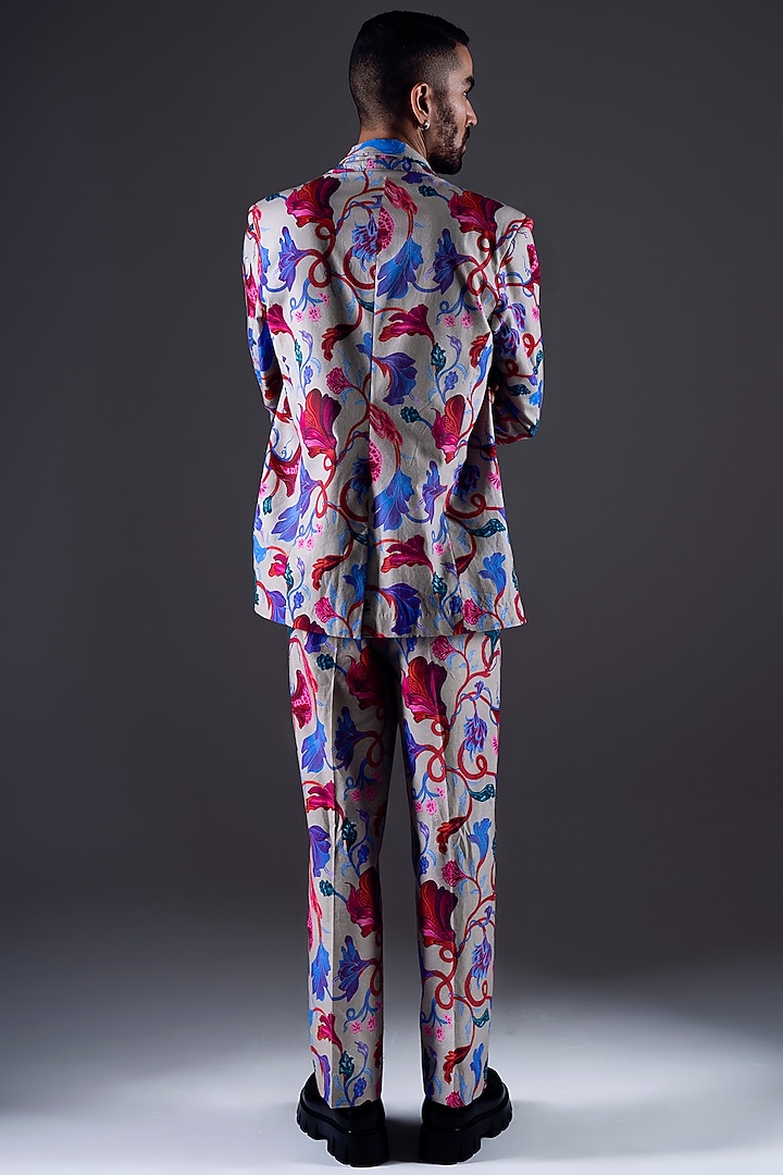 Beige Cotton Suiting Digital Printed Blazer Set by DARK HOUR at Pernia's Pop Up Shop