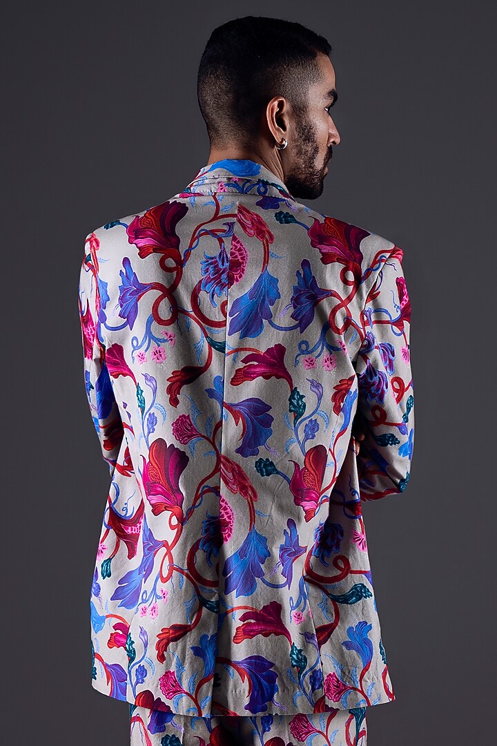 Beige Cotton Suiting Digital Printed Blazer by DARK HOUR at Pernia's Pop Up Shop