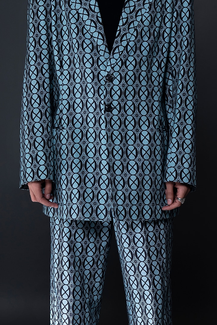 Green Cotton Suiting Digital Printed Blazer Set by DARK HOUR at Pernia's Pop Up Shop