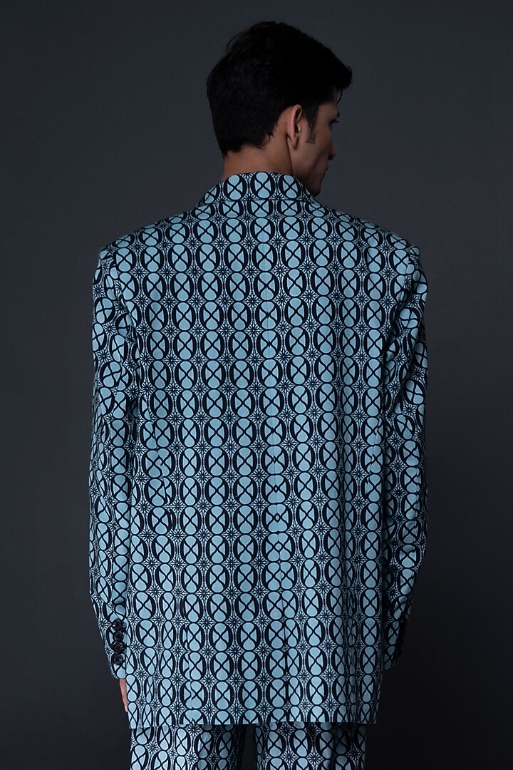 Green Cotton Suiting Digital Printed Blazer by DARK HOUR at Pernia's Pop Up Shop