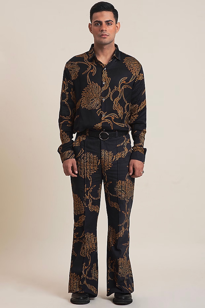 Black Modal Satin Printed Shirt by DARK HOUR at Pernia's Pop Up Shop