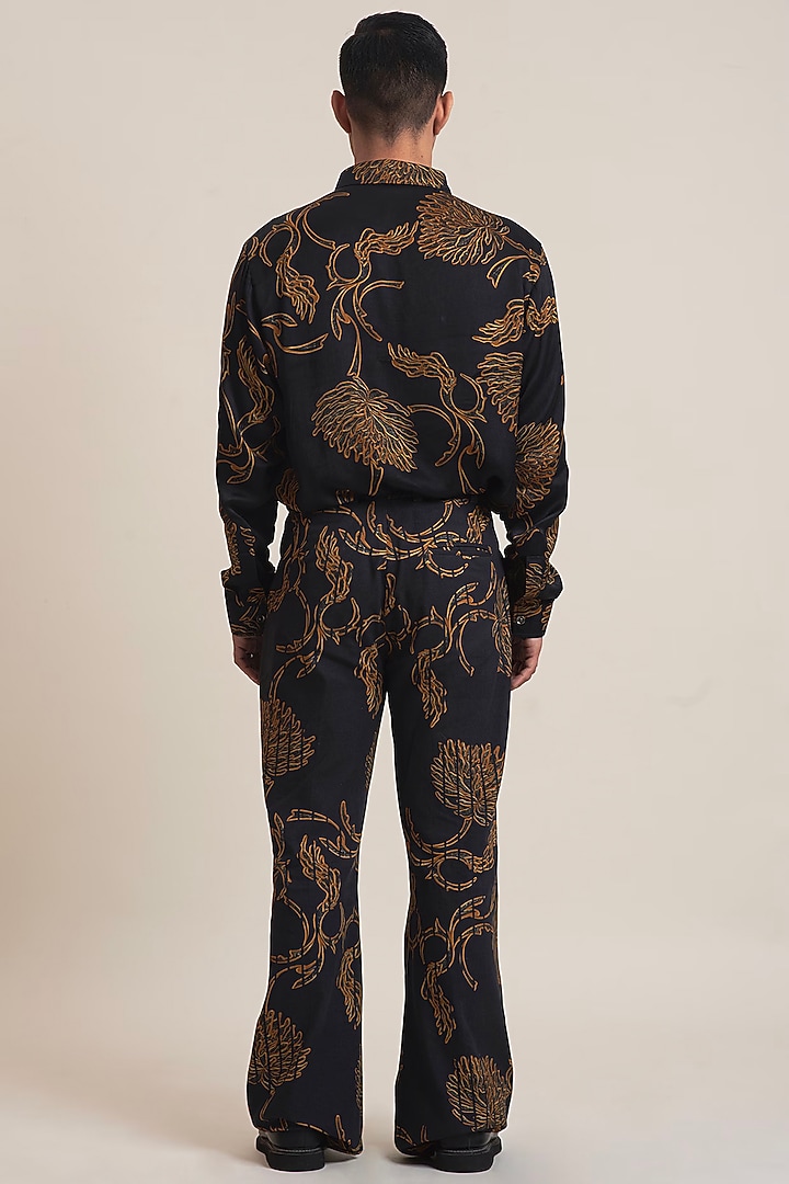 Black Modal Satin Printed Shirt by DARK HOUR at Pernia's Pop Up Shop