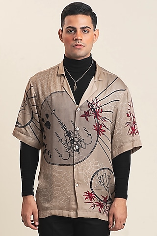 Beige Digital Printed Shirt by DARK HOUR