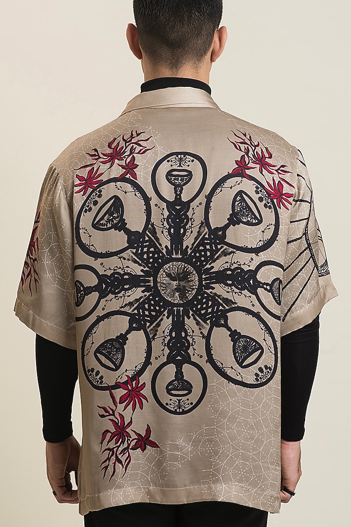Beige Digital Printed Party Wear Shirt by DARK HOUR at Pernia's Pop Up Shop