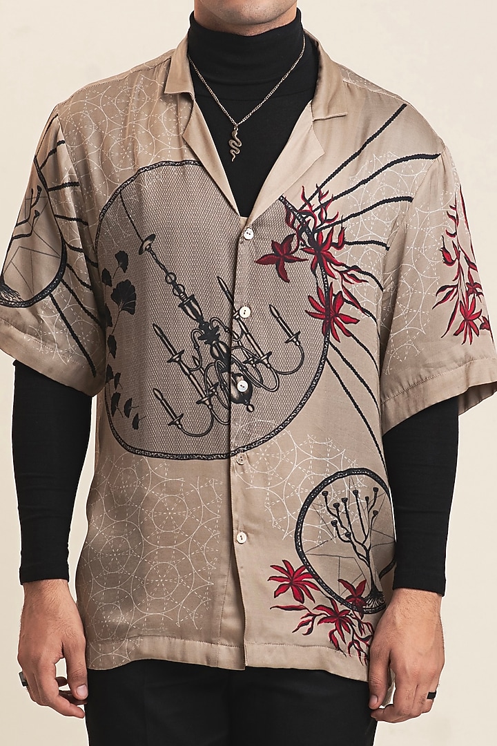 Beige Digital Printed Party Wear Shirt by DARK HOUR at Pernia's Pop Up Shop