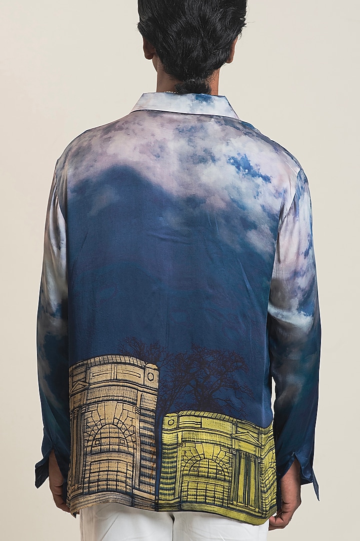 Cyan Blue Digital Printed Party Wear Shirt by DARK HOUR at Pernia's Pop Up Shop