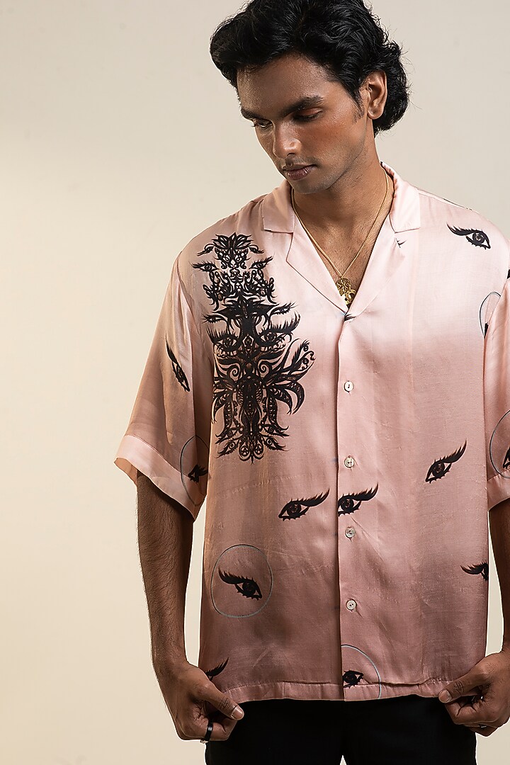 Pale Pink Digital Printed Party Wear Shirt by DARK HOUR at Pernia's Pop Up Shop