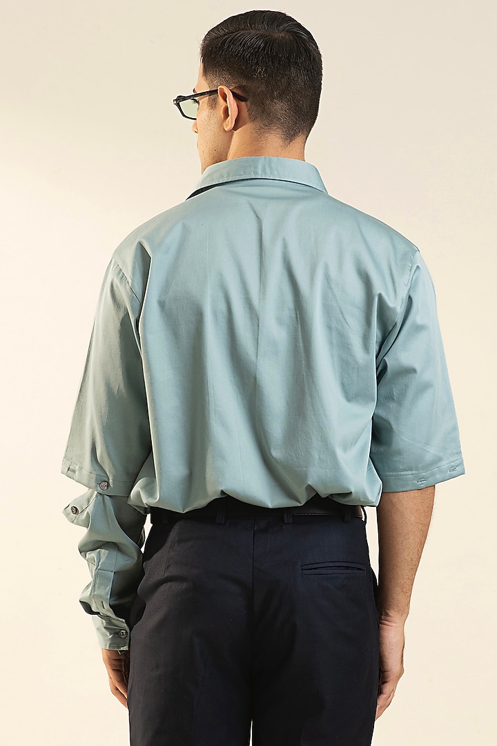 Pale Mint Green Cotton Satin Printed Party Wear Shirt by DARK HOUR at Pernia's Pop Up Shop