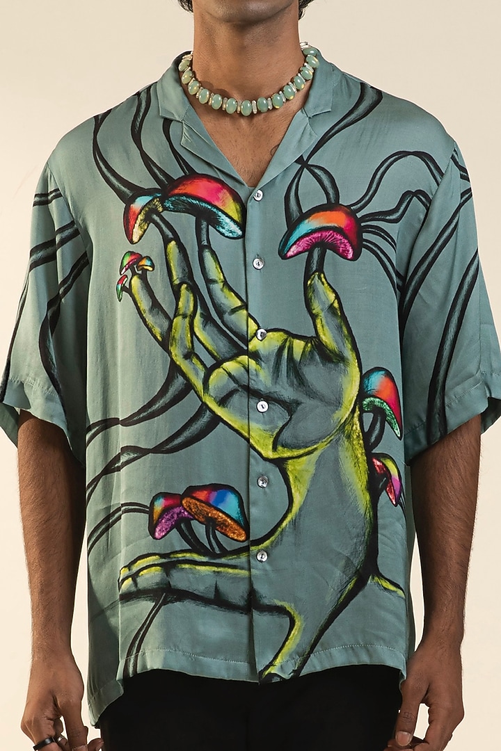Pale Mint Digital Printed Party Wear Shirt by DARK HOUR at Pernia's Pop Up Shop