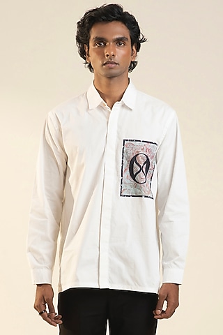 White Cotton Poplin Printed Shirt by DARK HOUR