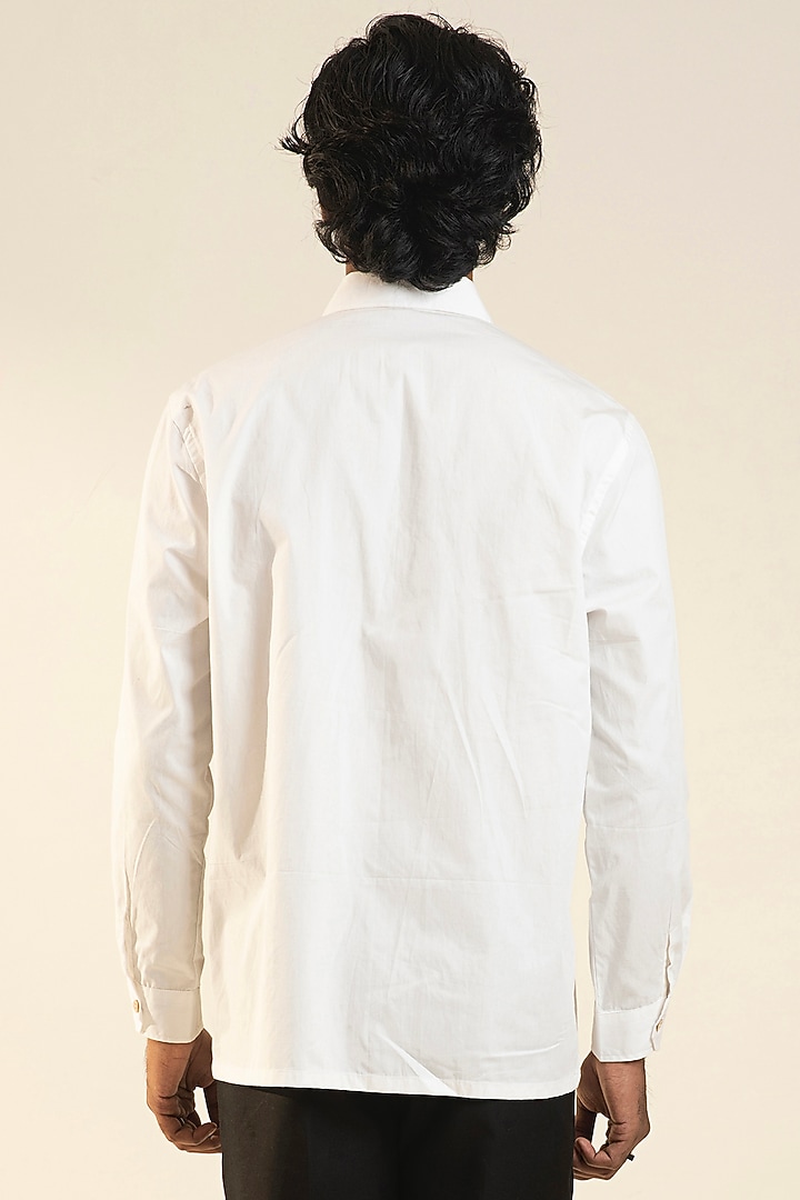 White Cotton Poplin Printed Party Wear Shirt by DARK HOUR at Pernia's Pop Up Shop
