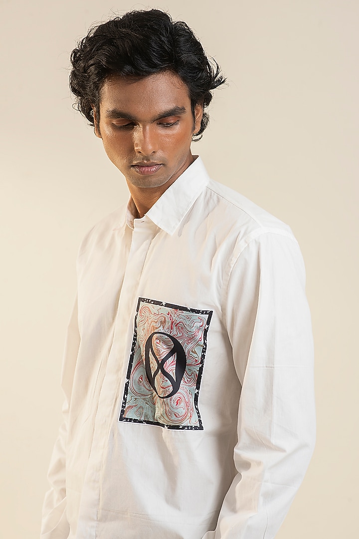 White Cotton Poplin Printed Party Wear Shirt by DARK HOUR at Pernia's Pop Up Shop