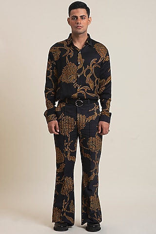 Black Cotton Printed Co-Ord Set by DARK HOUR