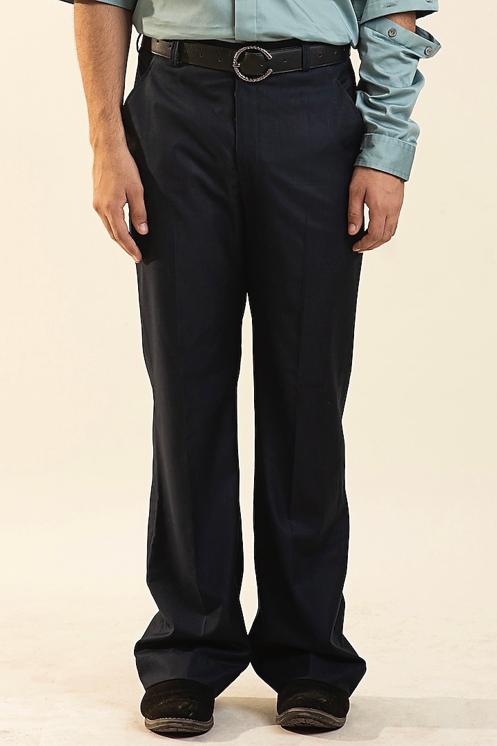 Navy Blue Terry Rayon Pants by DARK HOUR