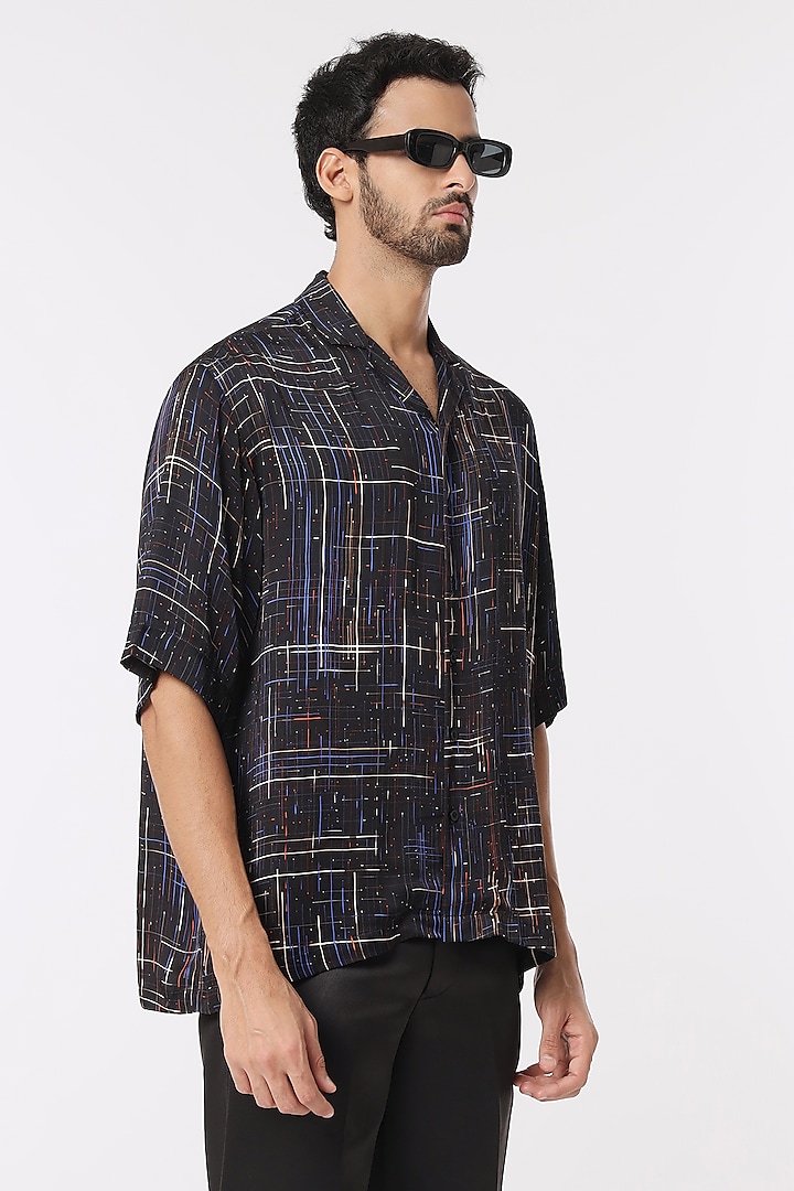 Black Modal Satin Digital Printed Shirt by DARK HOUR at Pernia's Pop Up Shop