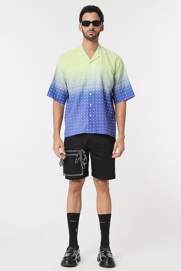 Multi-Colored Cotton Linen Ombre Printed Shirt by DARK HOUR at Pernia's Pop Up Shop