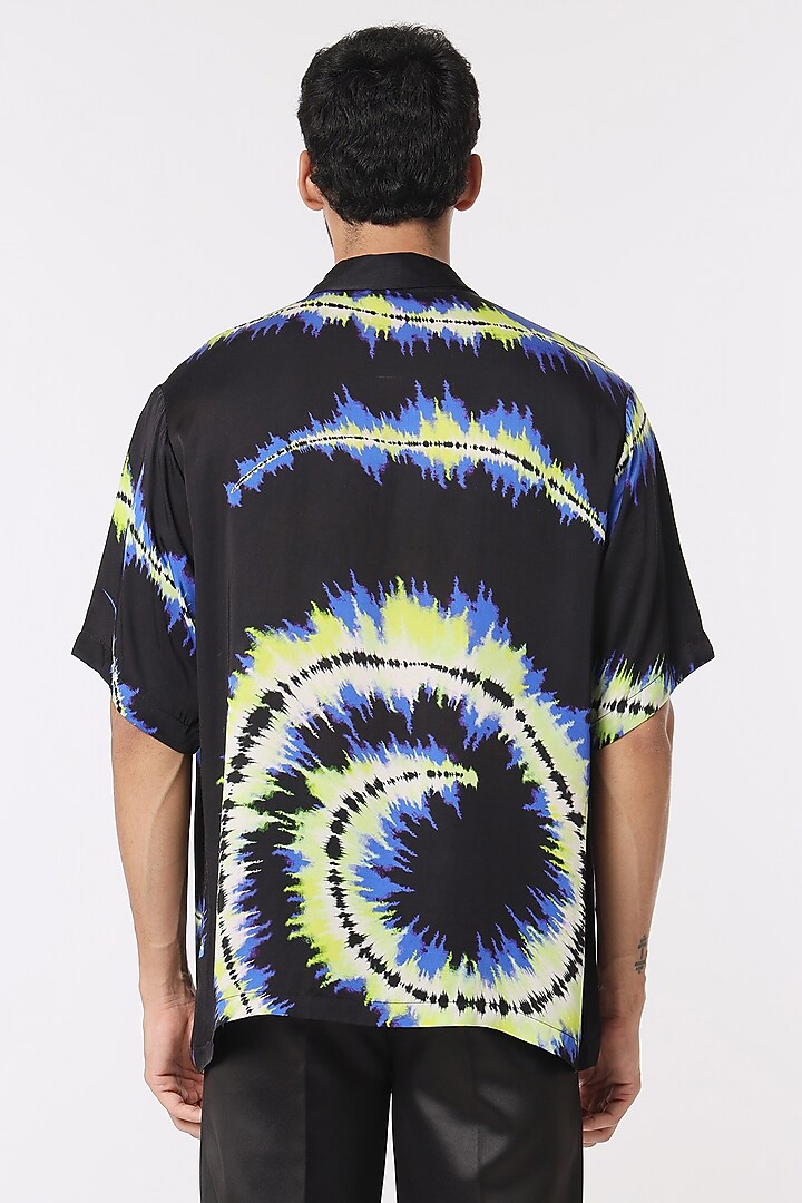 Black Modal Satin Digital Printed Party Wear Shirt by DARK HOUR at Pernia's Pop Up Shop