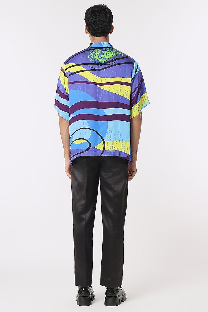 Blue Modal Satin Digital Printed Party Wear Shirt by DARK HOUR at Pernia's Pop Up Shop