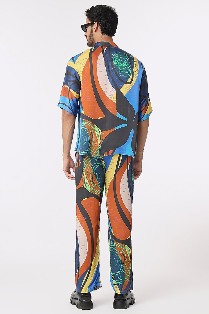 Blue Modal Satin Digital Printed Pant Set by DARK HOUR at Pernia's Pop Up Shop