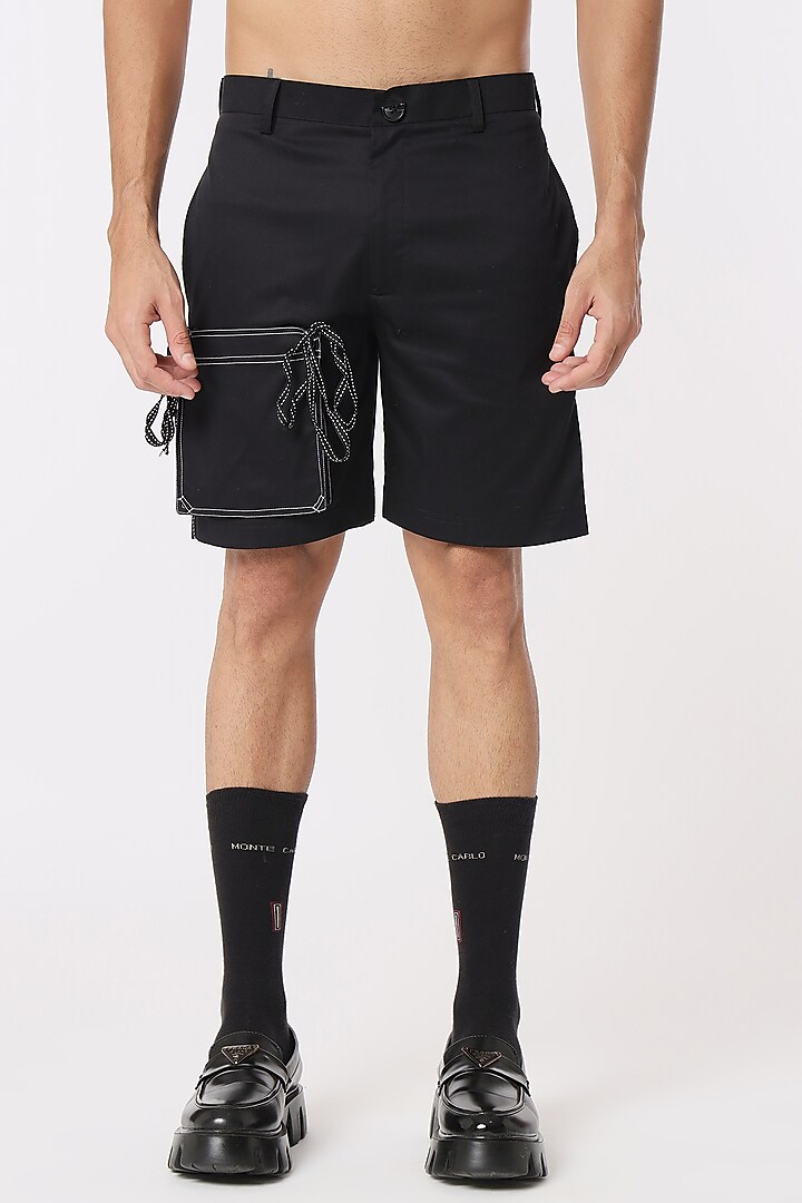 Black Cotton Satin Shorts by DARK HOUR