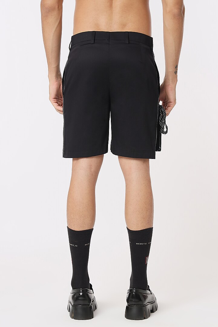 Black Cotton Satin Shorts by DARK HOUR at Pernia's Pop Up Shop