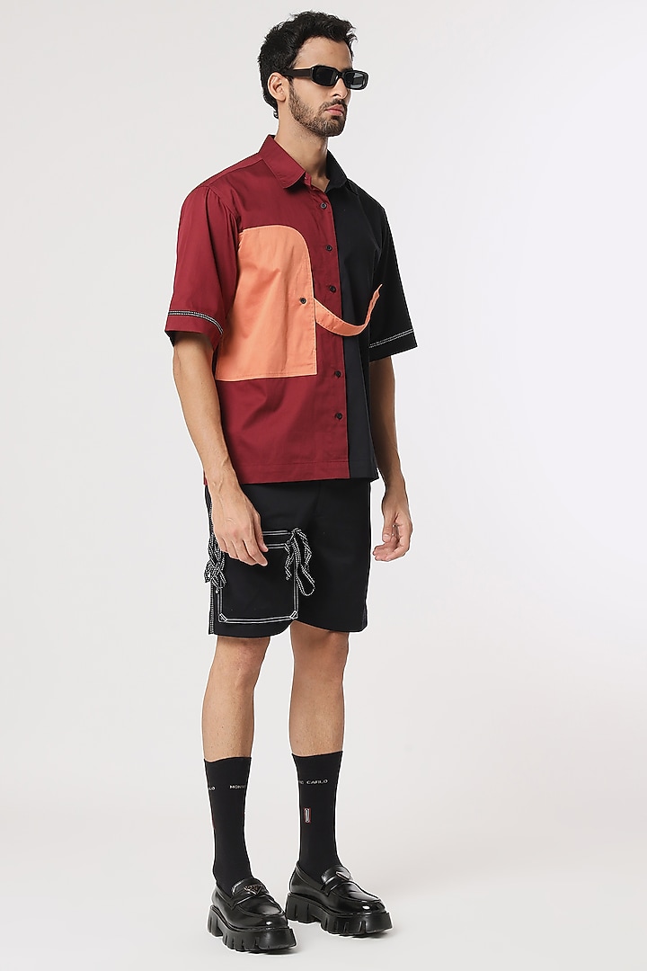 Black Cotton Satin Shorts by DARK HOUR at Pernia's Pop Up Shop