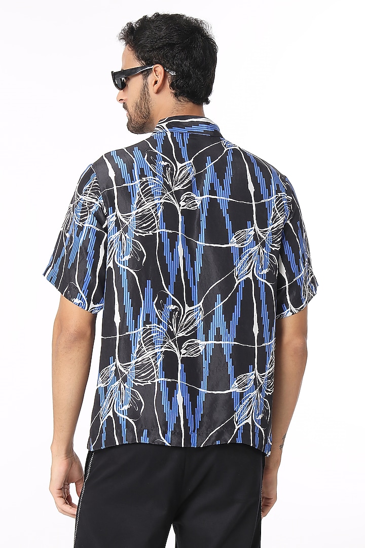 Black Silk Graphic Printed Party Wear Shirt by DARK HOUR at Pernia's Pop Up Shop