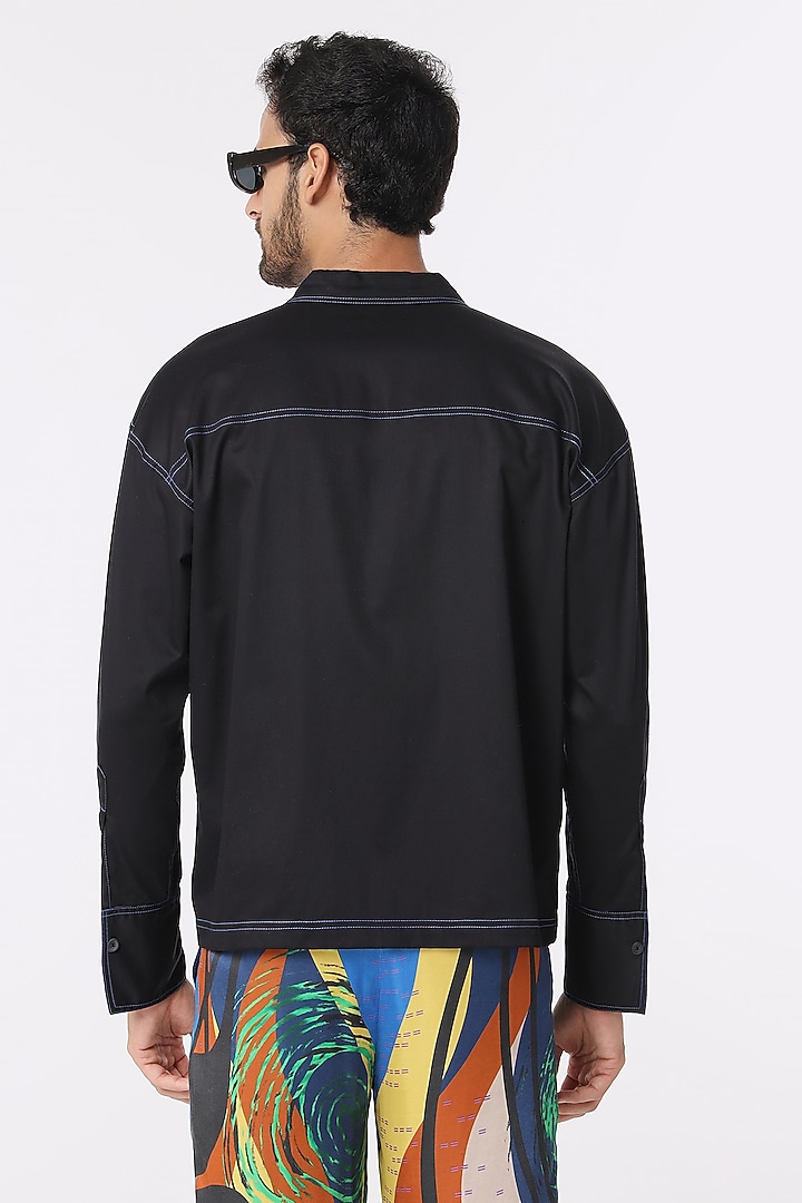 Black Cotton Satin Party Wear Shirt by DARK HOUR at Pernia's Pop Up Shop