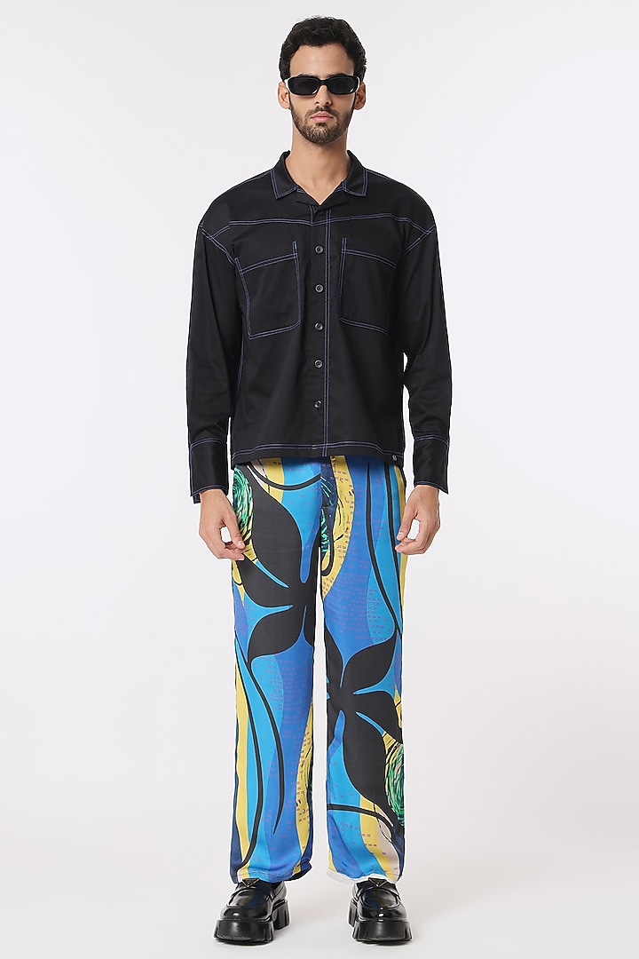 Black Cotton Satin Party Wear Shirt by DARK HOUR at Pernia's Pop Up Shop