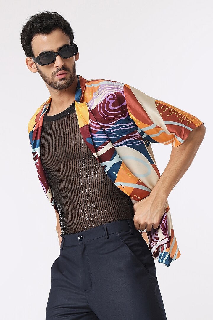 Multi-Colored Silk Printed Party Wear Shirt by DARK HOUR at Pernia's Pop Up Shop