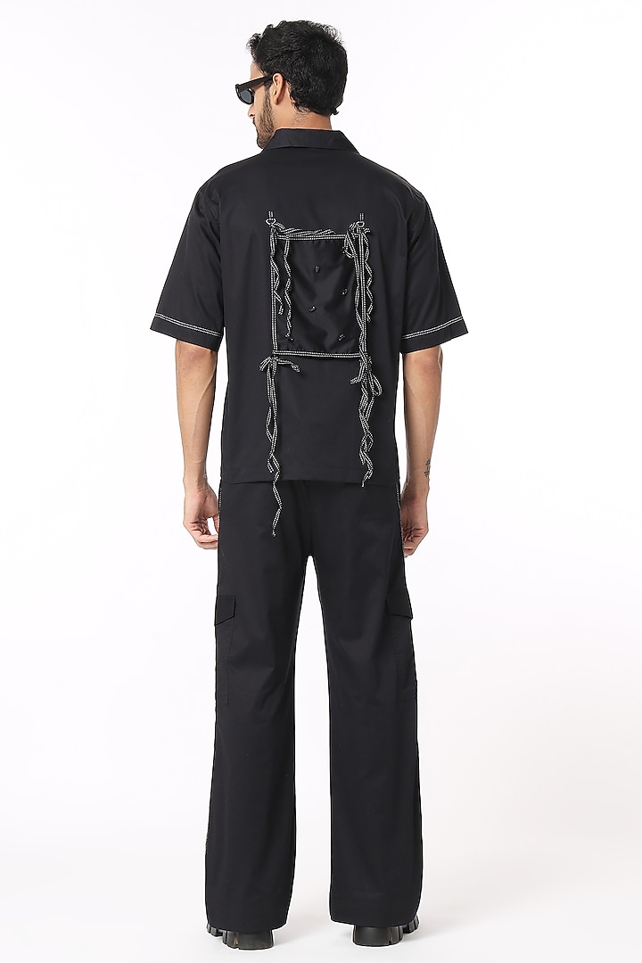 Black Cotton Satin Pant Set by DARK HOUR at Pernia's Pop Up Shop