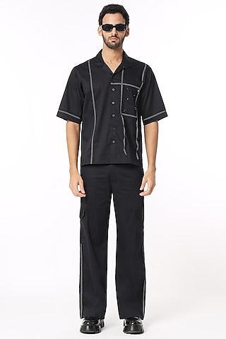 Black Cotton Satin Shirt by DARK HOUR