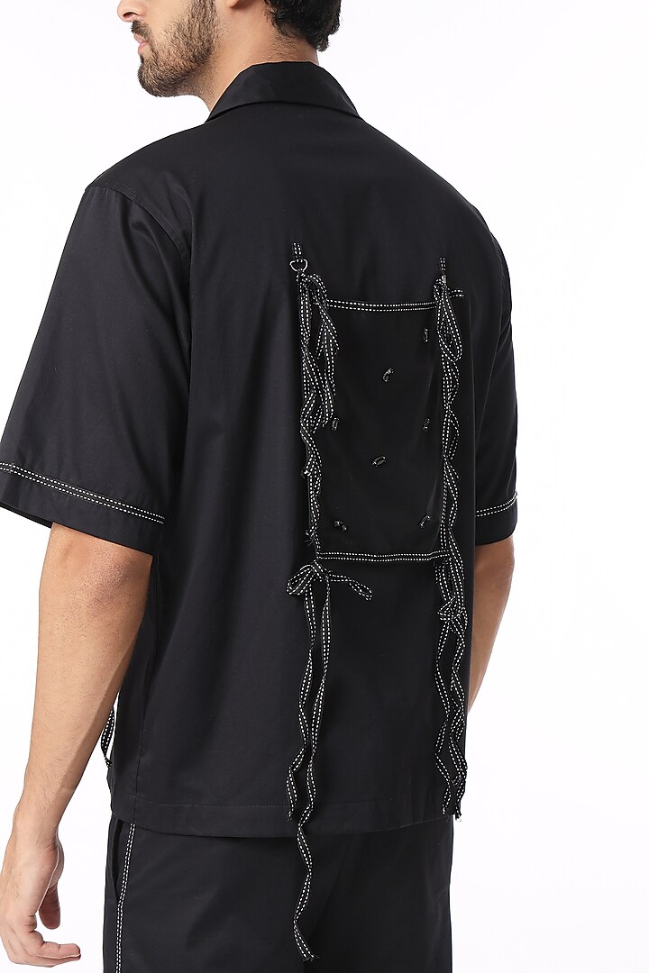 Black Cotton Satin Party Wear Shirt by DARK HOUR at Pernia's Pop Up Shop