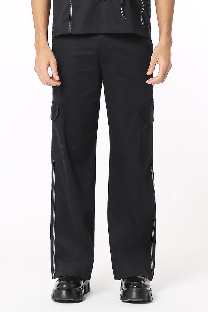 Black Cotton Satin Pants by DARK HOUR