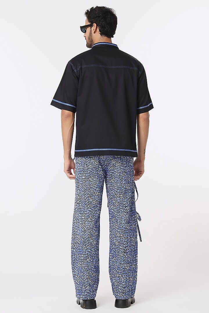 Black Cotton Satin Party Wear Shirt by DARK HOUR at Pernia's Pop Up Shop