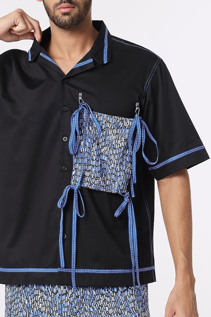 Black Cotton Satin Party Wear Shirt by DARK HOUR at Pernia's Pop Up Shop