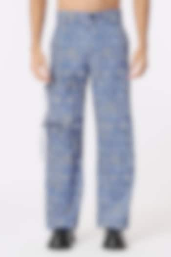 Blue Cotton Satin Digital Printed Pants by DARK HOUR at Pernia's Pop Up Shop