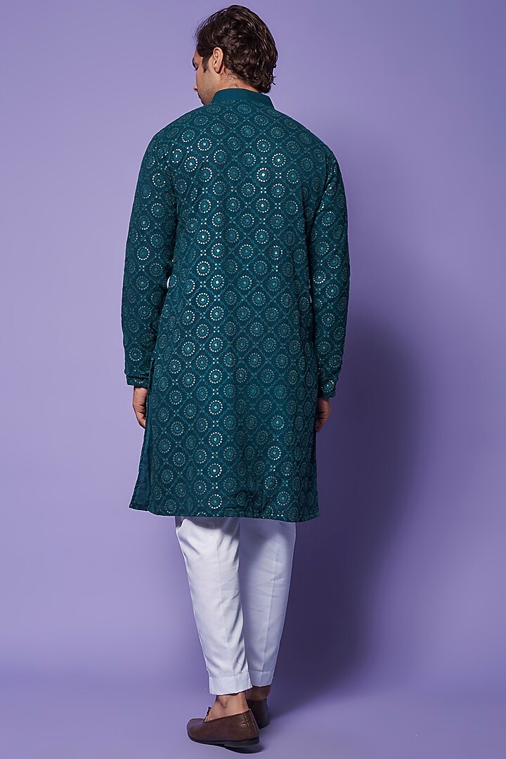 Denim Blue Georgette Embroidered Kurta Set by Darzi House at Pernia's Pop Up Shop