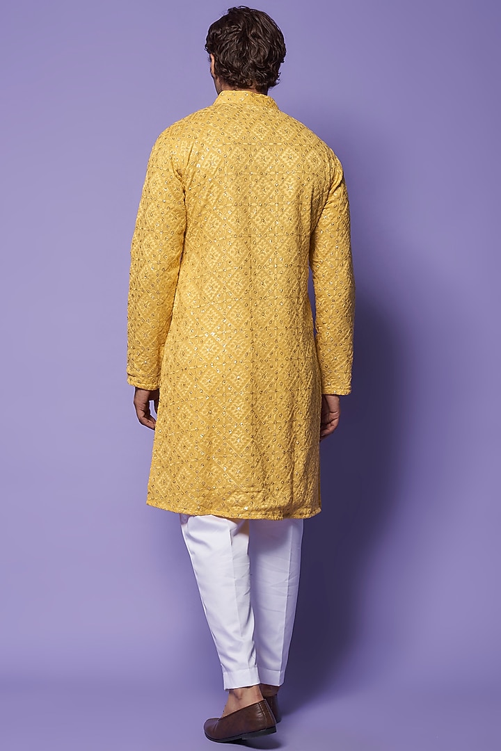 Mustard Yellow Georgette Embroidered Kurta Set by Darzi House at Pernia's Pop Up Shop