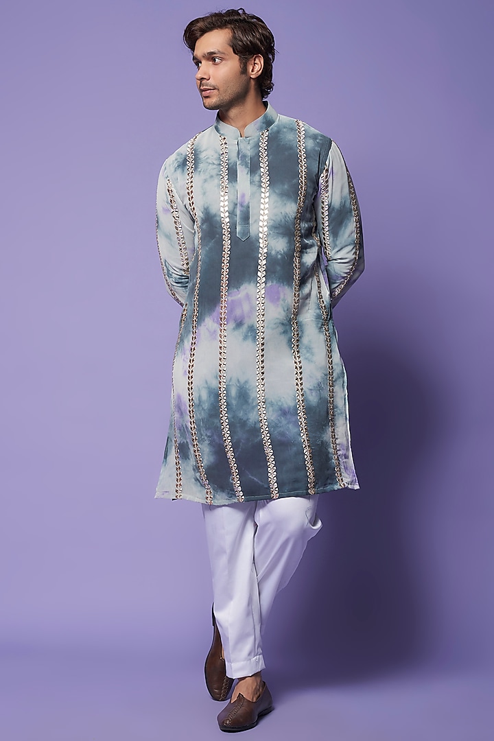 Grey Georgette Tie-Dyed & Embroidered Kurta Set by Darzi House at Pernia's Pop Up Shop