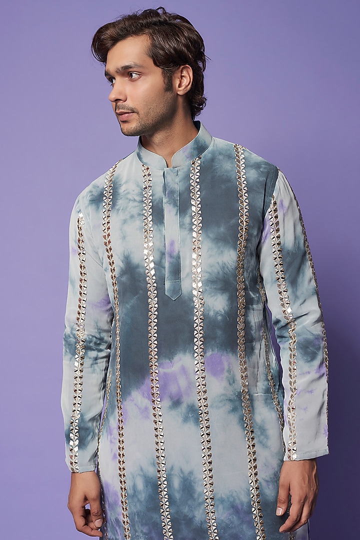 Grey Georgette Tie-Dyed & Embroidered Kurta Set by Darzi House at Pernia's Pop Up Shop