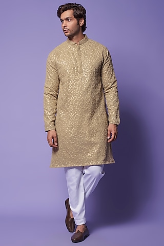 Beige Embroidered Shirt Design by SHIRRIN DESIGN CO. MEN at Pernia's Pop Up  Shop 2024