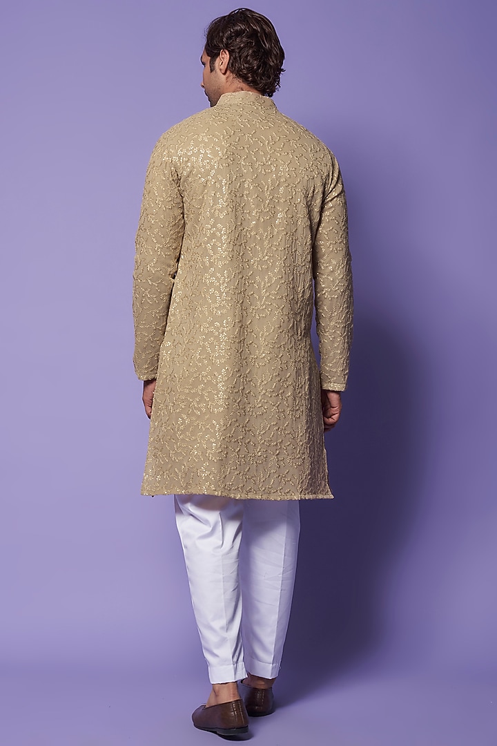 Beige Georgette Chikankari & Sequins Embroidered Kurta Set by Darzi House at Pernia's Pop Up Shop