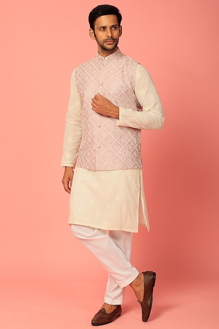 Lavender Embroidered Nehru Jacket by Darzi House