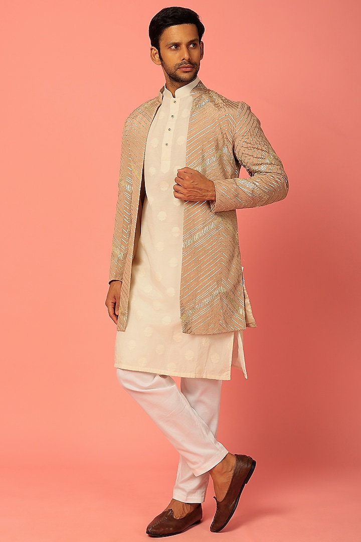 Golden Embroidered Sherwani Set by Darzi House