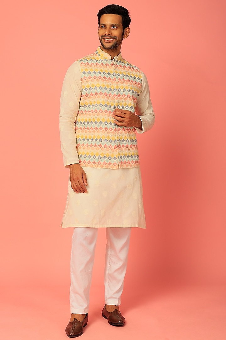 Multi- Colored Embroidered Nehru Jacket by Darzi House