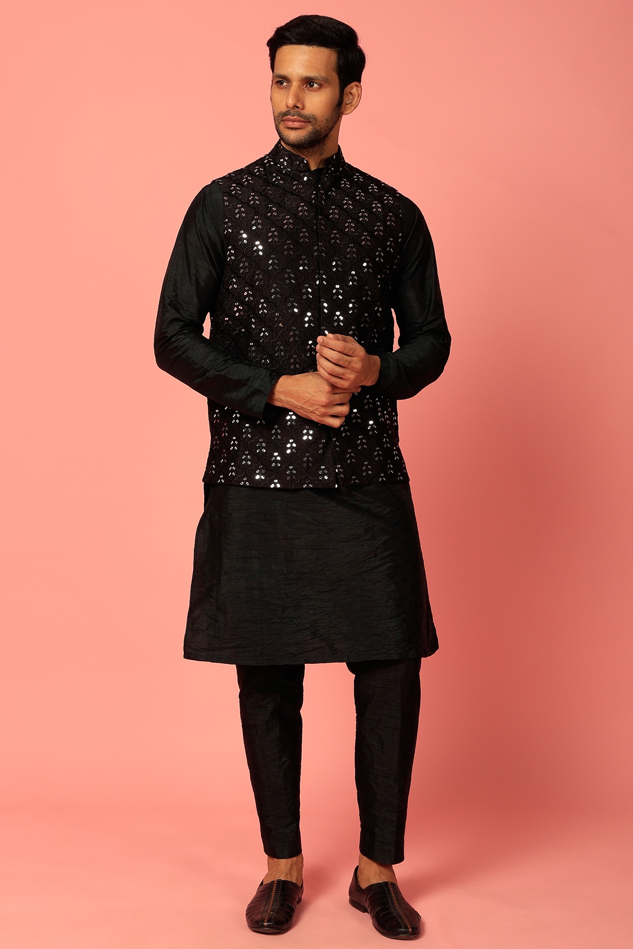 Buy See Designs Men Black Kurta Pajama And Black Digital Print Cotton Nehru  Jacket_SDNJ24501XS at Amazon.in