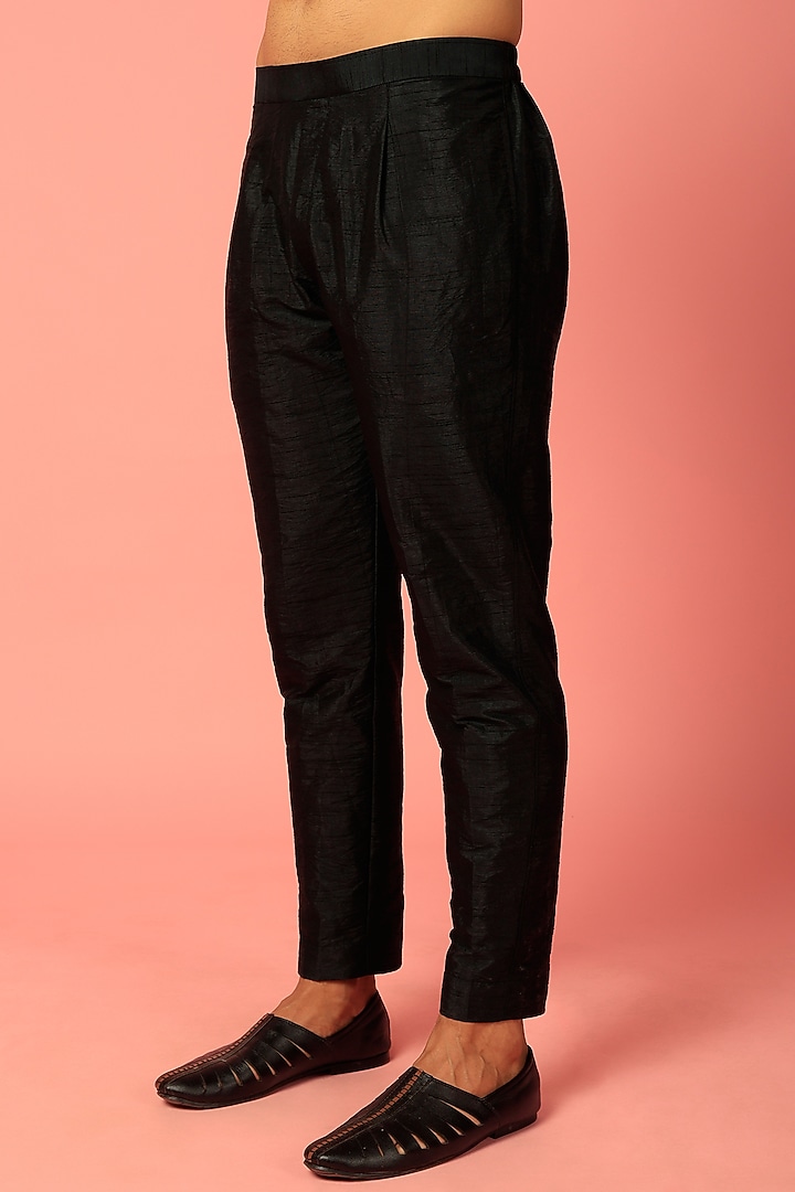 Black Silk & Raw Silk Embroidered Nehru Jacket Set by Darzi House at Pernia's Pop Up Shop